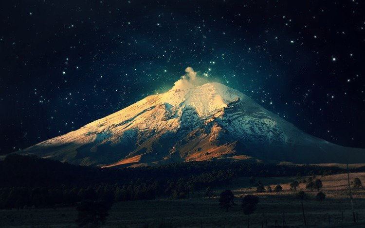 небо, ночь, горы, звезды, гора фудзи, the sky, night, mountains, stars, mount fuji