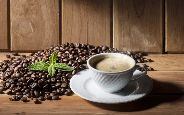 мята, напиток, кофе, чашка, кофейные зерна, mint, drink, coffee, cup, coffee beans