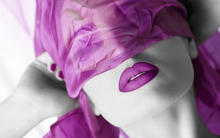 девушка, фиолетовый, креатив, губы, лицо, вуаль, girl, purple, creative, lips, face, veil