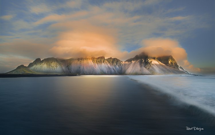 небо, облака, горы, пейзаж, море, исландия, the sky, clouds, mountains, landscape, sea, iceland