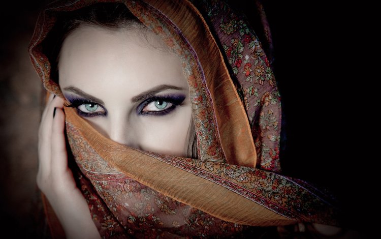 глаза, девушка, портрет, взгляд, лицо, платок, karen chakhalyan, eyes, girl, portrait, look, face, shawl