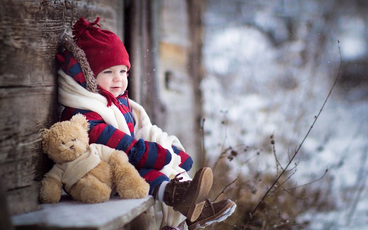 зима, настроение, дети, мишка, игрушка, ребенок, мальчик, winter, mood, children, bear, toy, child, boy