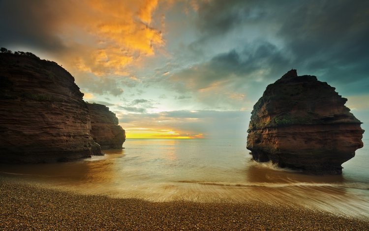 скалы, камни, берег, закат, пейзаж, море, песок, rocks, stones, shore, sunset, landscape, sea, sand
