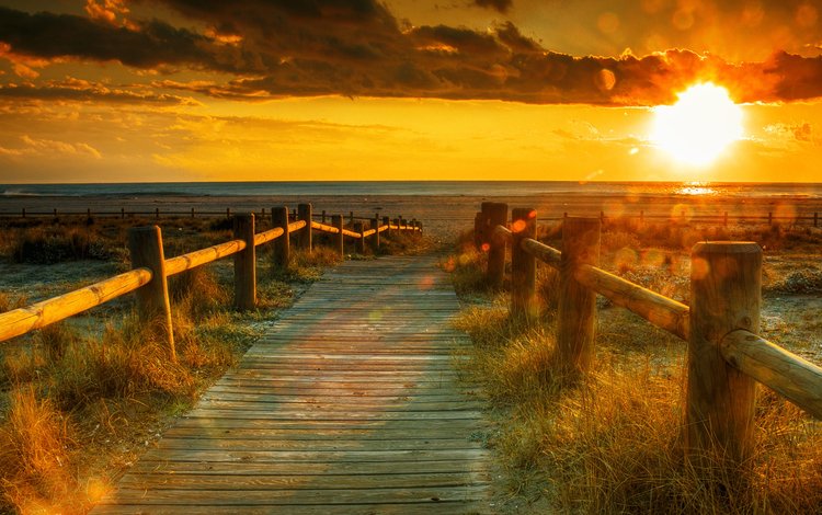 солнце, закат, пейзаж, поле, забор, тропинка, the sun, sunset, landscape, field, the fence, path