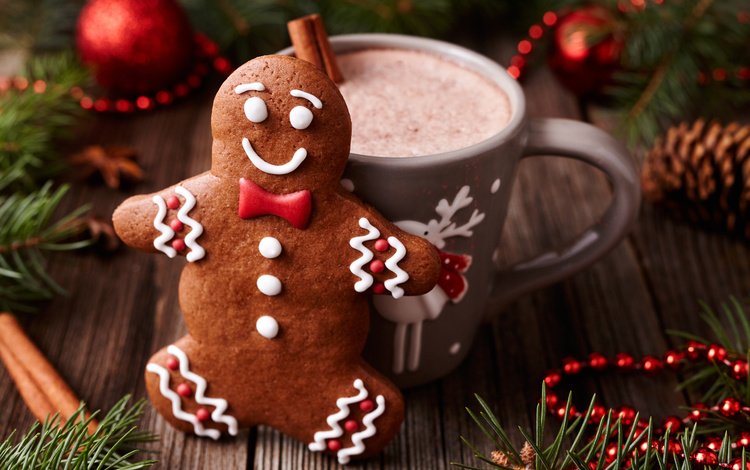 новый год, горячий шоколад, украшения, пряники, корица, пряничный человечек, праздники, чашка, рождество, печенье, какао, new year, hot chocolate, decoration, gingerbread, cinnamon, the gingerbread man, holidays, cup, christmas, cookies, cocoa