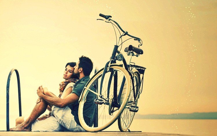 девушка, фон, парень, пара, настроения, отдых, велосипед, girl, background, guy, pair, mood, stay, bike