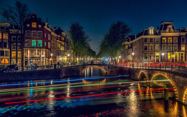 ночь, вода, город, нидерланды, амстердам, голландия, andreas binder, night, water, the city, netherlands, amsterdam, holland