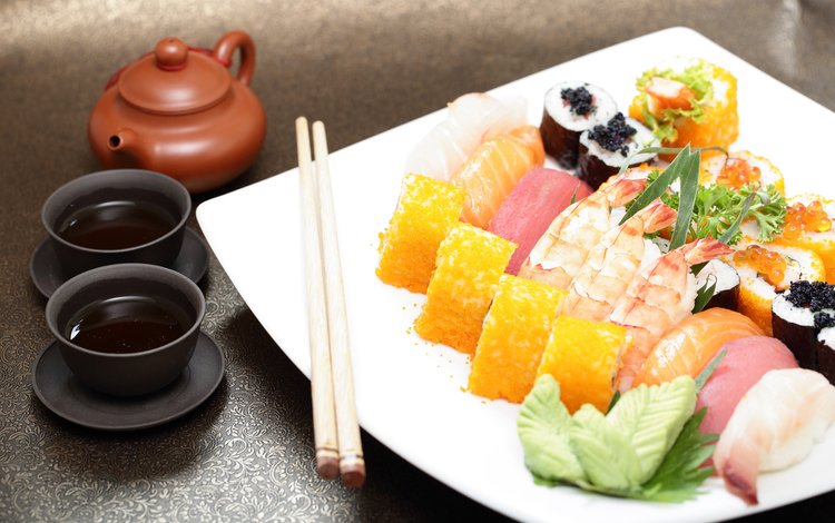 палочки, соус, суши, роллы, морепродукты, японская кухня, sticks, sauce, sushi, rolls, seafood, japanese cuisine