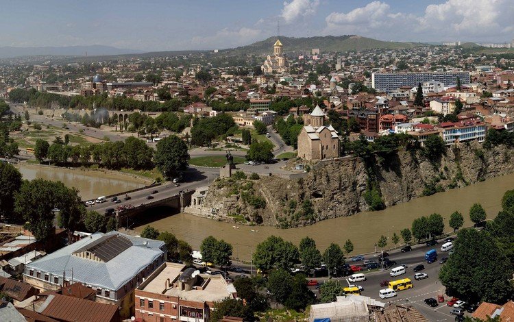 река, панорама, город, грузия, тбилиси, городской пейзаж, river, panorama, the city, georgia, tbilisi, the urban landscape