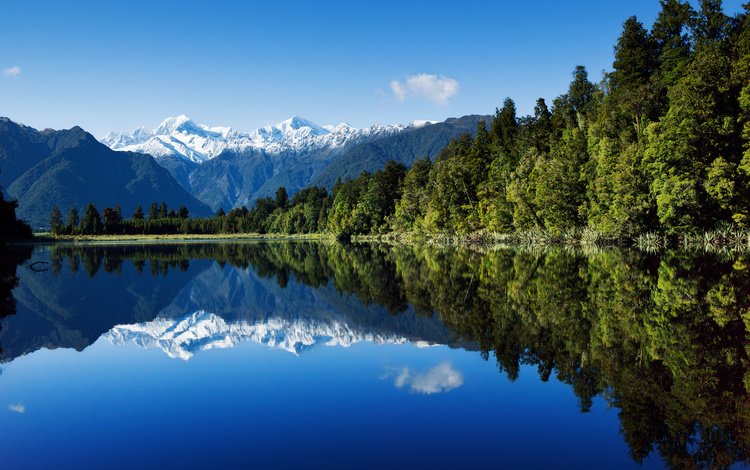 небо, вода, озеро, лес, отражение, гора, новая зеландия, the sky, water, lake, forest, reflection, mountain, new zealand