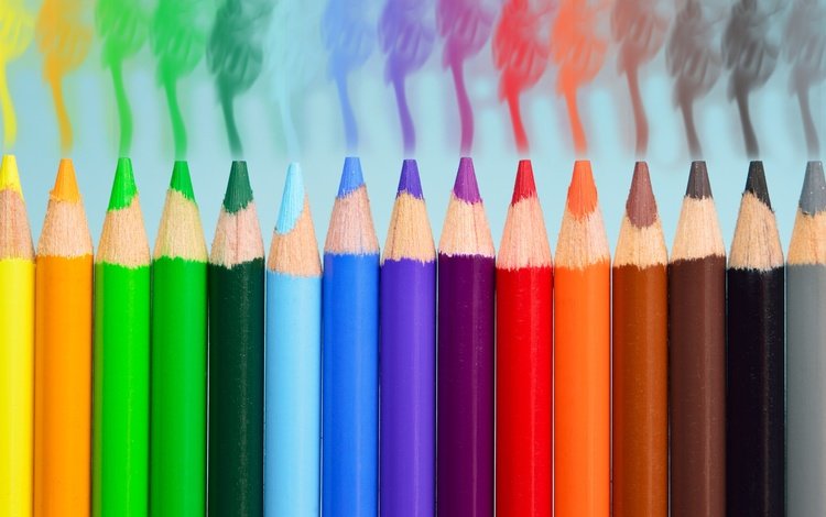 разноцветные, дым, карандаши, спектр, цветные карандаши, colorful, smoke, pencils, range, colored pencils