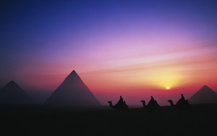 закат, люди, пустыня, египет, караван, верблюды, пирамиды, sunset, people, desert, egypt, caravan, camels, pyramid