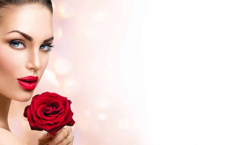 девушка, портрет, роза, модель, лицо, красная помада, girl, portrait, rose, model, face, red lipstick