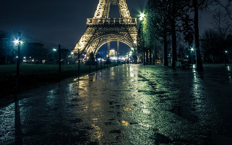 вечер, город, париж, дождь, франция, эйфелева башня, аллея, эфилива башня, the evening, the city, paris, rain, france, eiffel tower, alley, efilive tower
