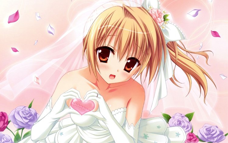 аниме, невесты, японка, свадебное платье, цветком, gевочка, bishojo, hana, western wedding dress, anime, bride, japanese, wedding dress, flower, girl