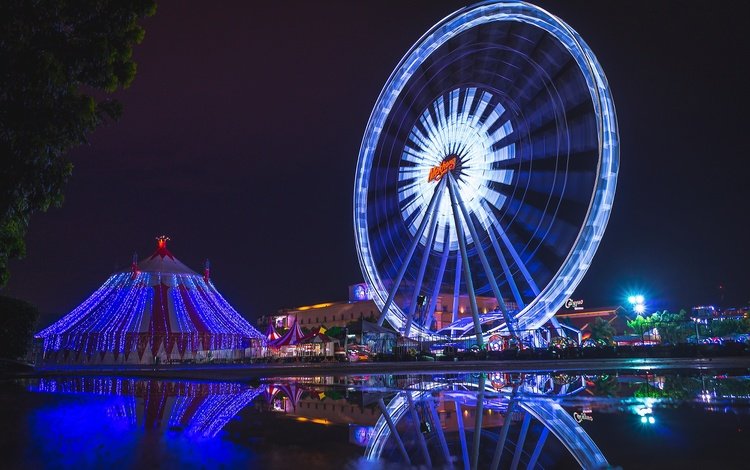 огни, вечер, колесо обозрения, колесо, таиланд, бангкок, парк развлечений, ekk zbeats, asiatique, lights, the evening, ferris wheel, wheel, thailand, bangkok, amusement park