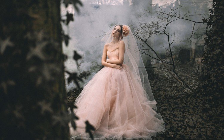 лес, девушка, взгляд, модель, невеста, свадебное платье, forest, girl, look, model, the bride, wedding dress