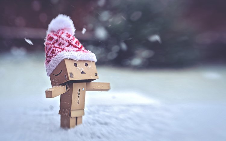 снег, зима, шапка, человечек, коробка, данбо, snow, winter, hat, man, box, danbo