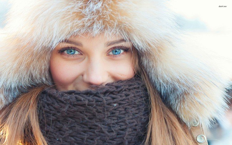 зима, шарф, девушка, взгляд, модель, лицо, шапка, голубые глаза, мех, winter, scarf, girl, look, model, face, hat, blue eyes, fur
