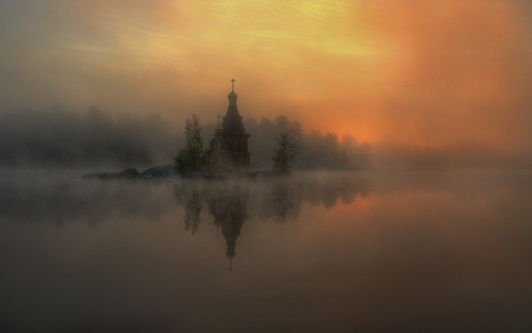 река, природа, пейзаж, туман, россия, церковь, александр атоян, river, nature, landscape, fog, russia, church, alexander atoyan