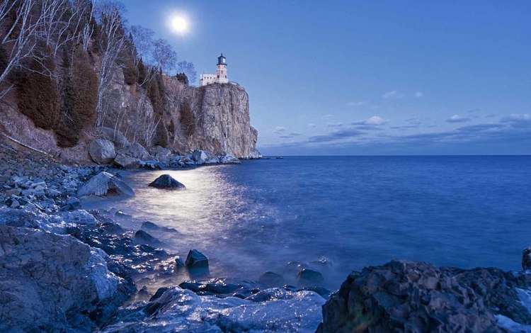 ночь, скалы, природа, пейзаж, море, маяк, night, rocks, nature, landscape, sea, lighthouse