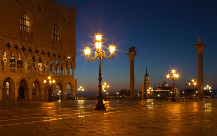 ночь, фонари, венеция, италия, европа, площадь, night, lights, venice, italy, europe, area