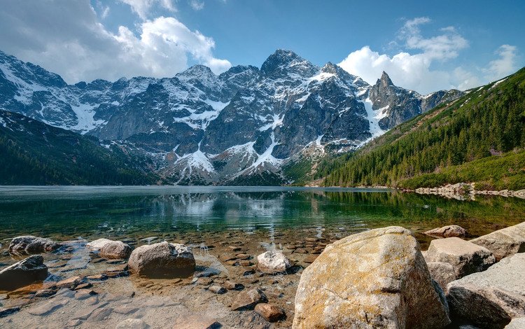 озеро, горы, природа, камни, лес, пейзаж, albert nowicki, lake, mountains, nature, stones, forest, landscape