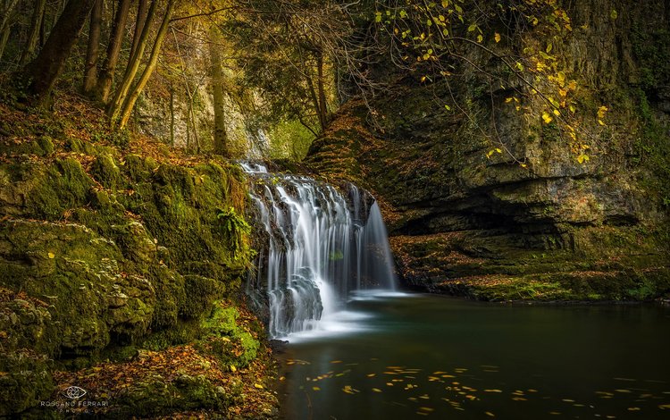 река, природа, листья, водопад, осень, river, nature, leaves, waterfall, autumn