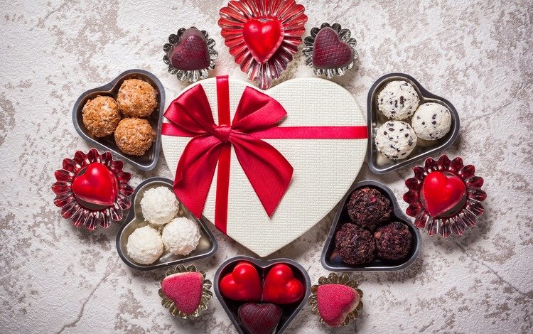 конфеты, подарок, шоколад, сердечки, день святого валентина, бантик, 14 февраля, candy, gift, chocolate, hearts, valentine's day, bow, 14 feb