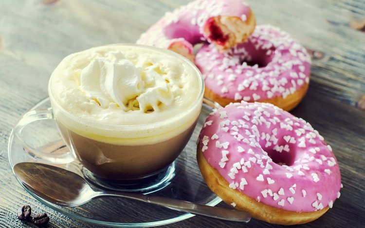 кофе, чашка, сладкое, пончики, выпечка, десерт, глазурь, coffee, cup, sweet, donuts, cakes, dessert, glaze