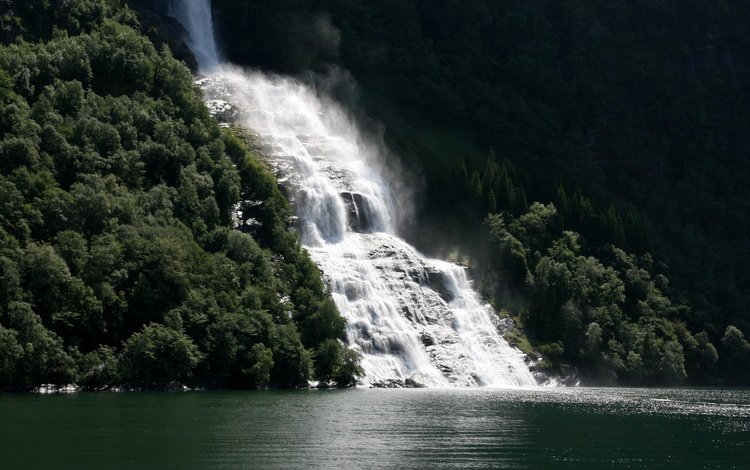 природа, лес, водопад, норвегии, geiranger fjord, nature, forest, waterfall, norway