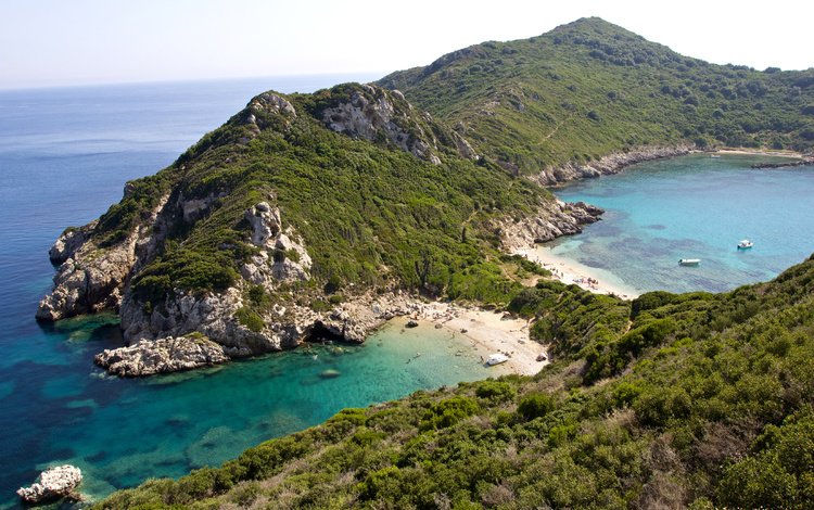 скалы, камни, море, горизонт, побережье, греция, керкира, rocks, stones, sea, horizon, coast, greece, corfu