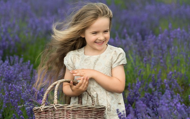 цветы, ребенок, природа, настроение, улыбка, поле, лаванда, девочка, корзина, flowers, child, nature, mood, smile, field, lavender, girl, basket