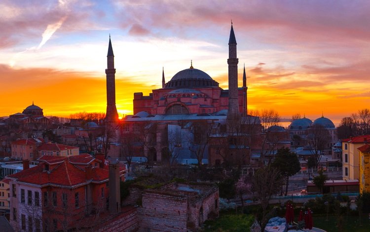 закат, турция, музей, стамбул, собор святой софии, sunset, turkey, museum, istanbul, hagia sophia