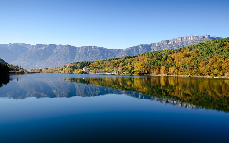 небо, деревья, озеро, горы, лес, отражение, the sky, trees, lake, mountains, forest, reflection