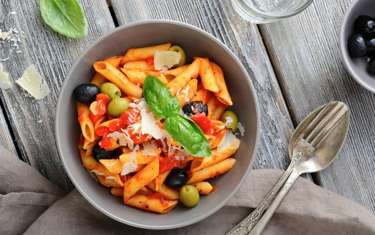 овощи, помидоры, оливки, макароны, пармезан, базилик, vegetables, tomatoes, olives, pasta, parmesan, basil
