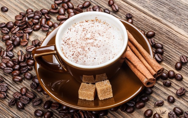 корица, кофе, чашка, кофейные зерна, сахар, cinnamon, coffee, cup, coffee beans, sugar
