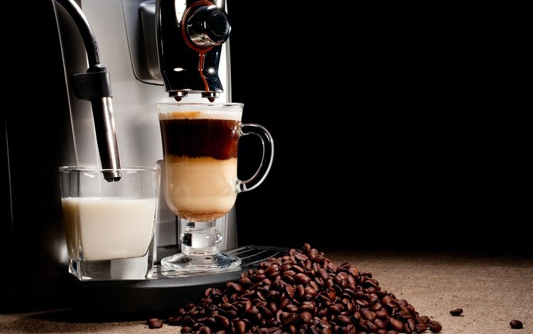 кофеварка, напиток, зерна, кофе, стакан, молоко, эспрессо, латте, кофемашина, coffee maker, drink, grain, coffee, glass, milk, espresso, latte, coffee machine