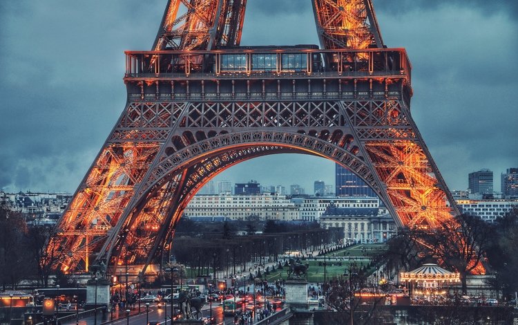 вечер, париж, подсветка, франция, эйфелева башня, the evening, paris, backlight, france, eiffel tower
