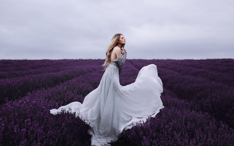 девушка, настроение, платье, поле, лаванда, girl, mood, dress, field, lavender