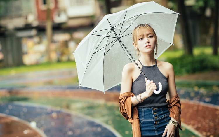 девушка, портрет, взгляд, волосы, зонт, лицо, азиатка, girl, portrait, look, hair, umbrella, face, asian