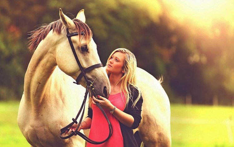 лошадь, девушка, поза, блондинка, взгляд, лицо, конь, horse, girl, pose, blonde, look, face