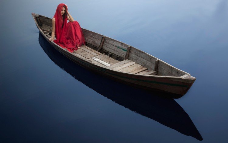 вода, девушка, лодка, модель, в красном, water, girl, boat, model, in red