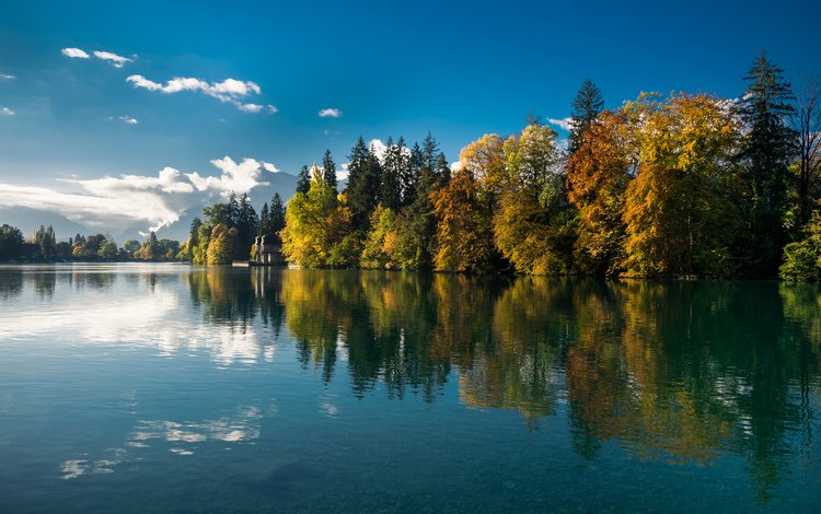 озеро, природа, лес, отражение, пейзаж, осень, samuel hess, lake, nature, forest, reflection, landscape, autumn