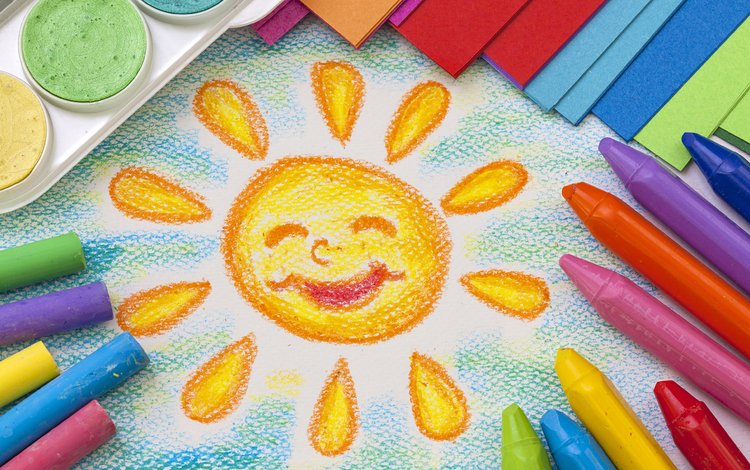рисунок, разноцветные, краски, солнышко, мелки, elena schweitzer, figure, colorful, paint, the sun, crayons