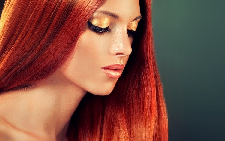 рыжая, модель, волосы, макияж, тени, ресницы, красивая, red, model, hair, makeup, shadows, eyelashes, beautiful