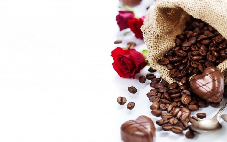 розы, кофе, конфеты, шоколад, кофейные зерна, шоколадные конфеты, roses, coffee, candy, chocolate, coffee beans, chocolates