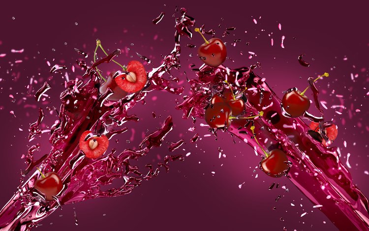 брызги, ягоды, вишня, всплеск, сок, squirt, berries, cherry, splash, juice