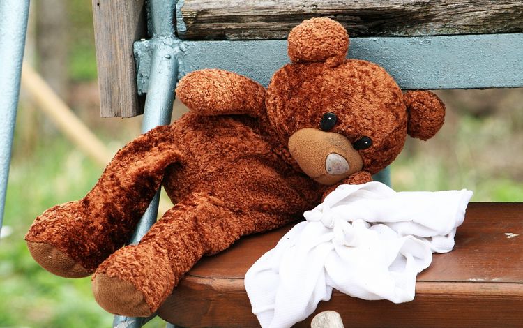 медведь, игрушка, скамейка, плюшевый мишка, bear, toy, bench, teddy bear