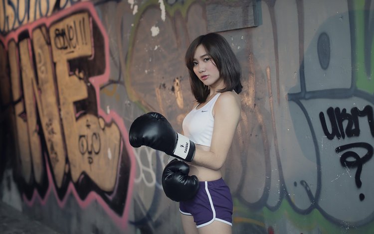 девушка, спорт, азиатка, боксерские перчатки, girl, sport, asian, boxing gloves